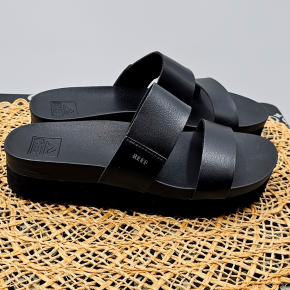 Reef Shoes - Reef Women’s Black Double-Strap Platform Slide Sandals